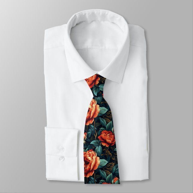Classic Groomsman Gift Rose Floral Neck Tie (Tied)