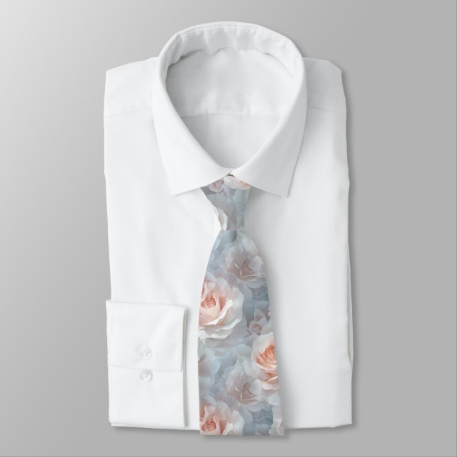 Classic Groomsman Gift Rose Flower Neck Tie (Tied)