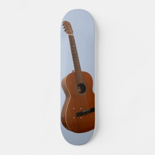 Classic Guitar Art Print on Light Blue Skateboard