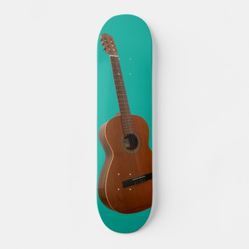 Classic Guitar Art Print on Pool Green Skateboard