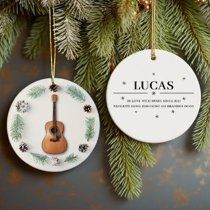 Classic Guitar Christmas Wreath Pine Cone Custom Ceramic Ornament