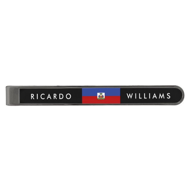 Classic Haitian Flag Gunmetal Finish Tie Clip (Front)