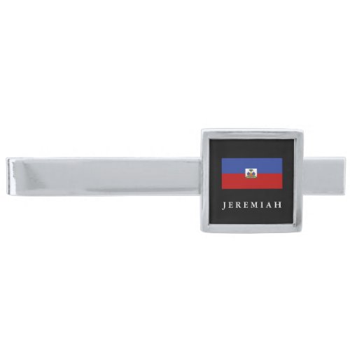 Classic Haitian Flag Silver Finish Tie Clip