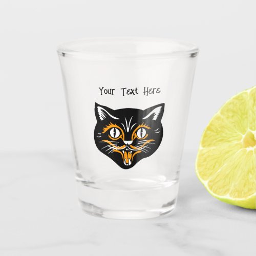 Classic Halloween Black Orange Cat Face Shot Glass