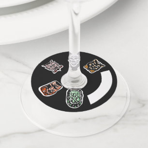 Classic Halloween Characters   Dark Wine Glass Tag