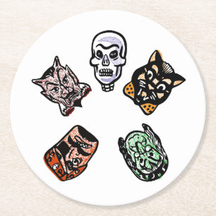 Classic Halloween Characters Light Round Paper Coaster