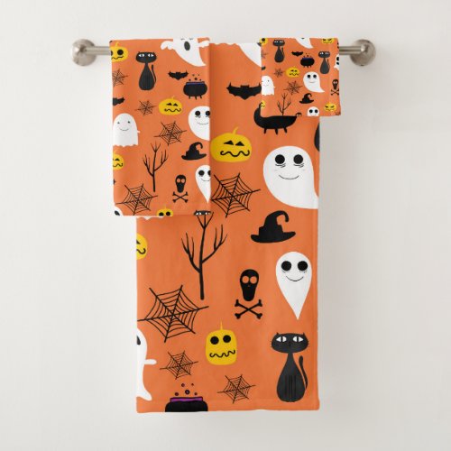 Classic Halloween colors symbols pattern Bath Towel Set