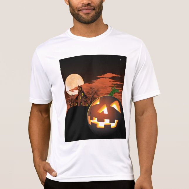 Classic Halloween Jack-O-Lantern Creepy House T-Shirt (Front)