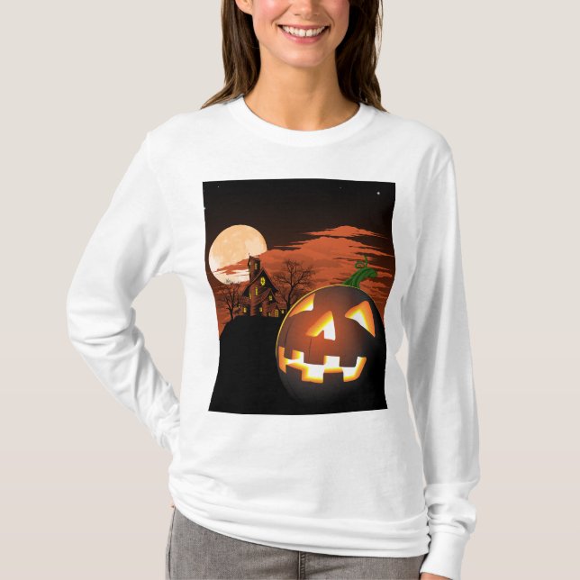 Classic Halloween Jack-O-Lantern Creepy House T-Shirt (Front)