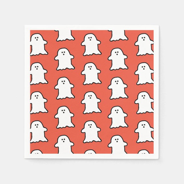 Classic Halloween Orange and White Ghost Napkins (Front)