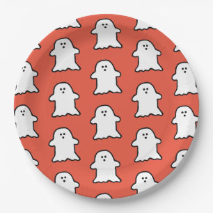 Classic Halloween Orange and White Ghost Paper Plates