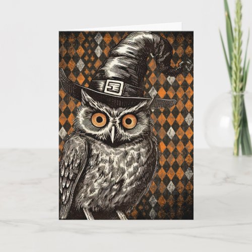 Classic Halloween Owl with Witch’s Hat Card