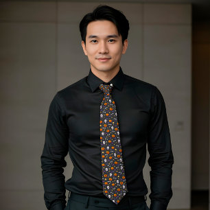 Classic Halloween Themed Pattern Dark Gray Neck Tie