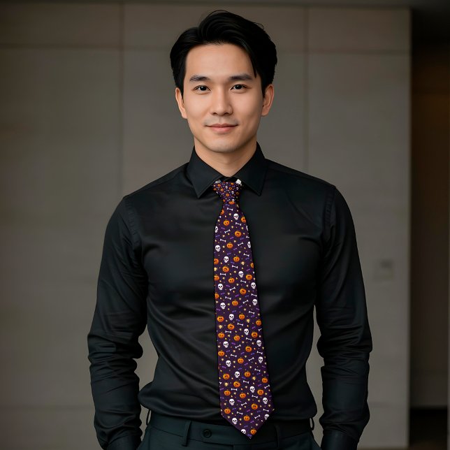 Classic Halloween Themed Pattern Dark Purple Neck Tie (Creator Uploaded)