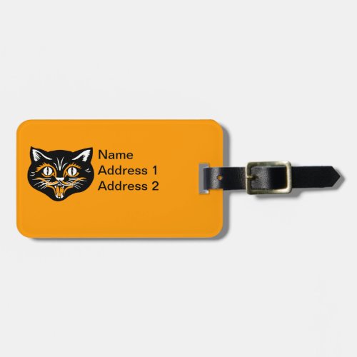 Classic Halloween Vintage Smiling Black Cat Face Luggage Tag