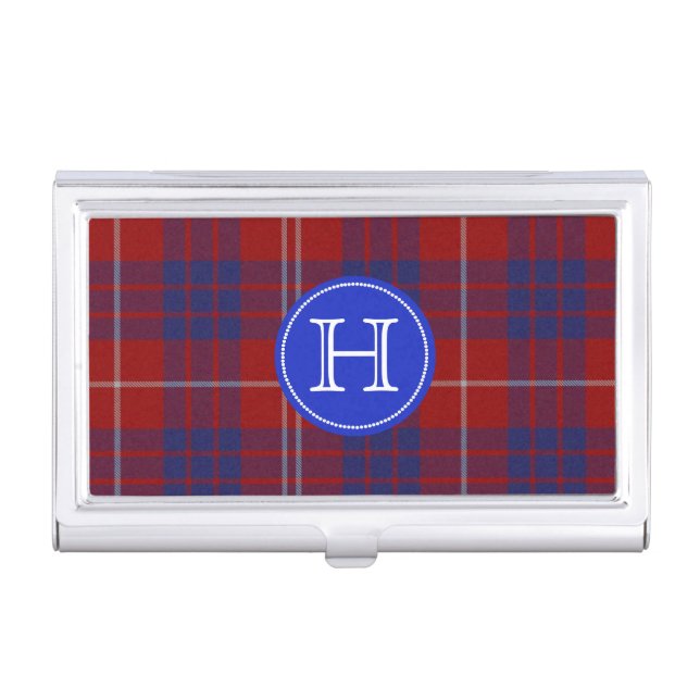 Classic Hamilton Tartan Plaid Monogram Business Card Holder (Front)