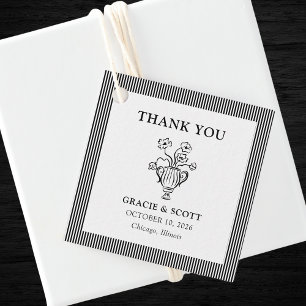 Classic Hand Drawn Floral Stripe Wedding Thank You Favor Tags