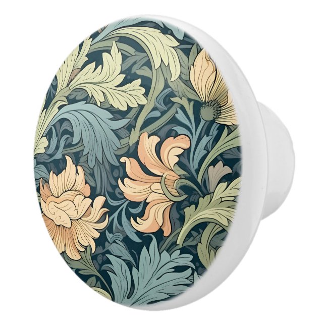 Classic hand drawn Morris floral in blue pattern Ceramic Knob (Right)