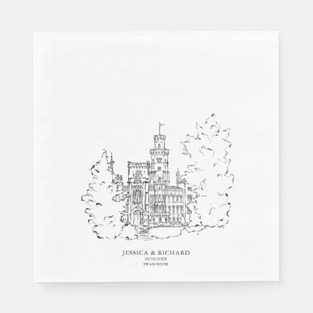 Classic Hand Drawn Venue Chateau Illustration  Napkins (Front)
