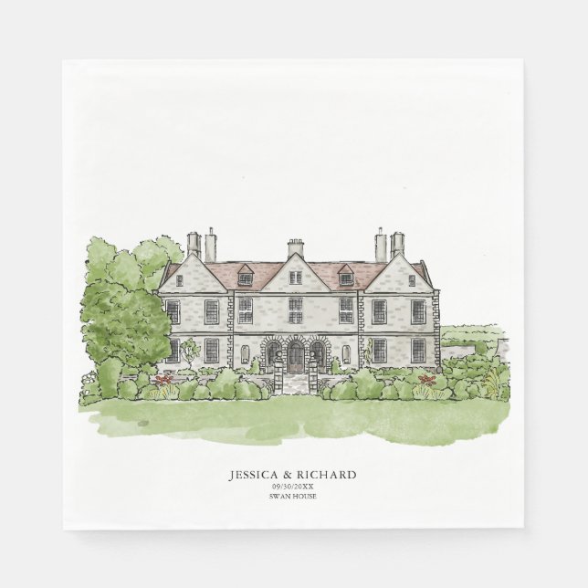 Classic Hand Drawn Venue Manor Illustration  Napkins (Front)