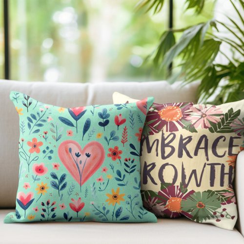 CLASSIC HAND_DRAWN WATERCOLOR FLORAL HEART THROW PILLOW