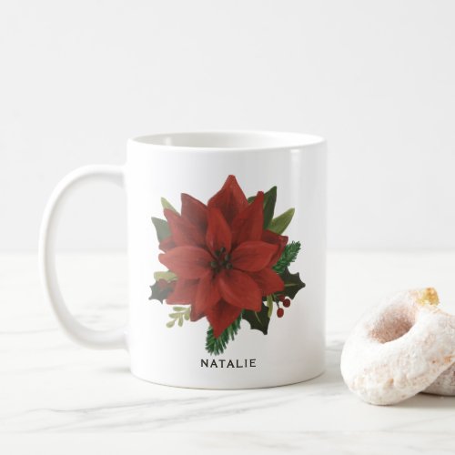 Classic Hand Painted Poinsettia Custom Holiday Coffee Mug