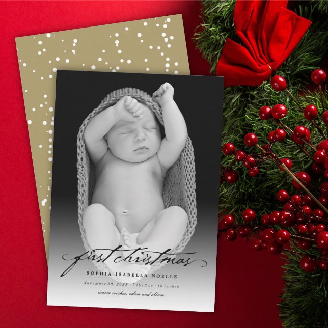 Classic Handwriting Baby 1st Christmas Photo Holiday Card (Creator Uploaded)