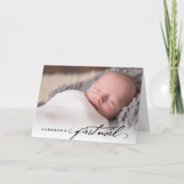 Classic Handwriting Script Baby's First Noel Photo Holiday Card (Front)