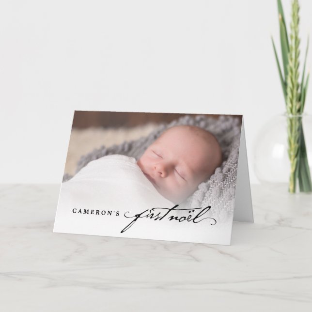 Classic Handwriting Script Baby's First Noel Photo Holiday Card (Front)
