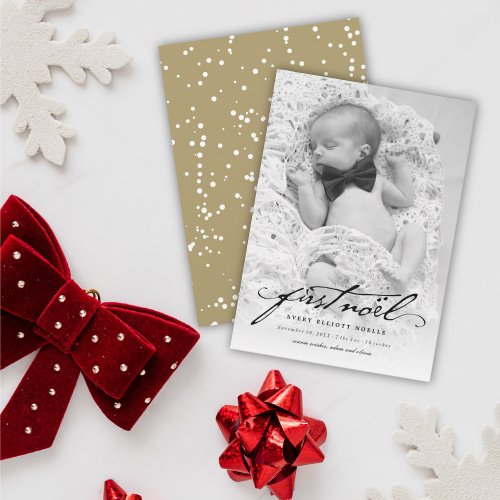 Classic Handwriting Script Babys First Noel Photo Holiday Card
