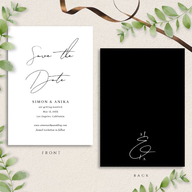 Classic Handwriting Script Black & White Wedding Save The Date (Creator Uploaded)