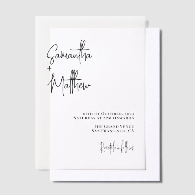 Classic Handwritten Script Minimalist Wedding Vellum Invitations (Offset)