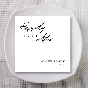 Classic 'Happily Ever After' Black Script Wedding Napkins