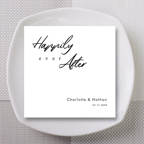 Classic Happily Ever After Black Script Wedding Napkins