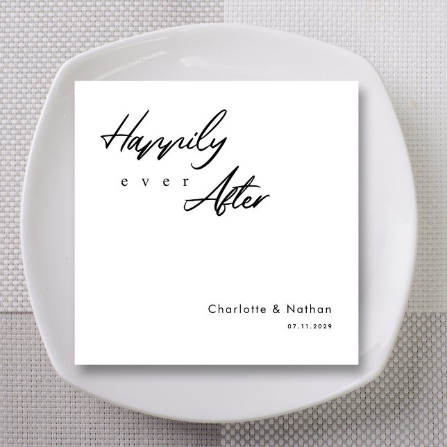 Classic 'Happily Ever After' Black Script Wedding Napkins (Classic 'Happily Ever After' Black Script Wedding Napkins)