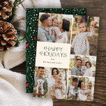 Classic Happy Holidays Collage Floral | Ivory Holiday Card<br><div class="desc">These beautiful Christmas photo cards feature five photo templates, elegant modern typography reading, "Happy Holidays, " and a hand drawn floral pattern on the back in classic colors of red, green, and ivory over a dark green background. Easy to personalize for beautiful holiday cards that will wow all of your...</div>