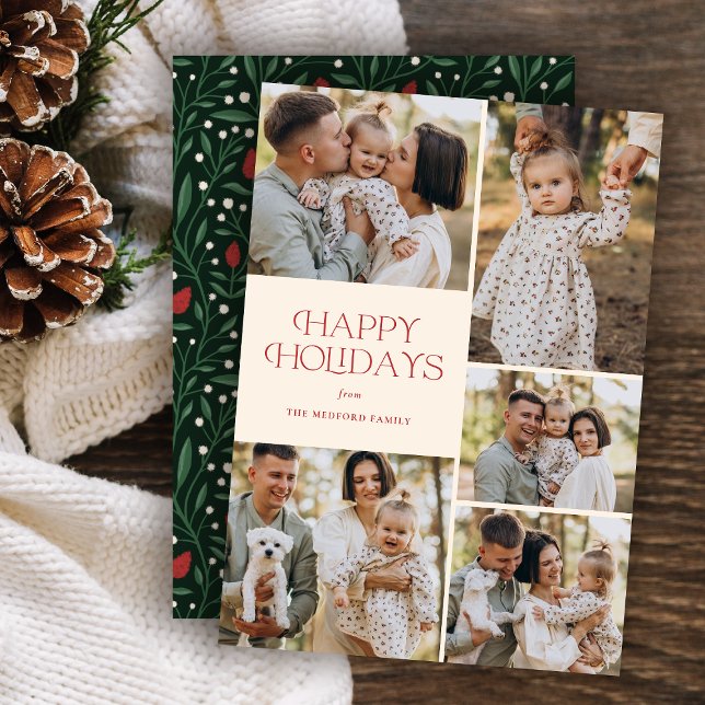 Classic Happy Holidays Collage Floral | Ivory Holiday Card (Creator Uploaded)