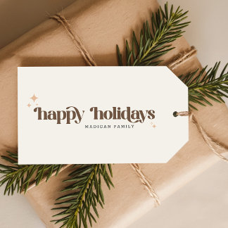 Classic Happy Holidays Family Retro Christmas Gift Tags
