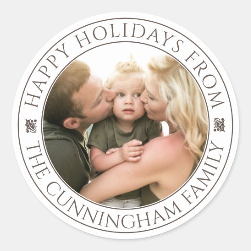 Classic Happy Holidays Greeting  Custom Photo Classic Round Sticker