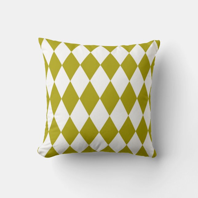 Classic Harlequin Diamond Pattern Chartreuse Throw Pillow (Front)