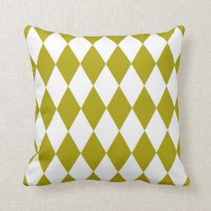 Classic Harlequin Diamond Pattern Chartreuse Throw Pillow