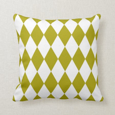 Classic Harlequin Diamond Pattern Chartreuse Throw Pillow