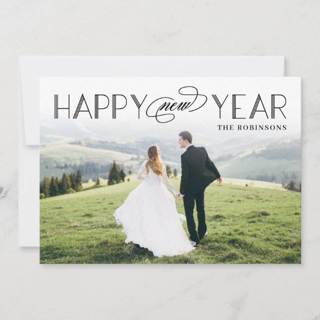 Classic Header Editable Color Happy New Year Card (Front)