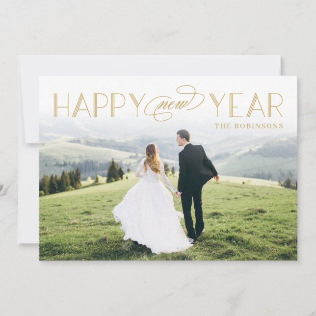 Classic Header Editable Color Happy New Year Card (Front)