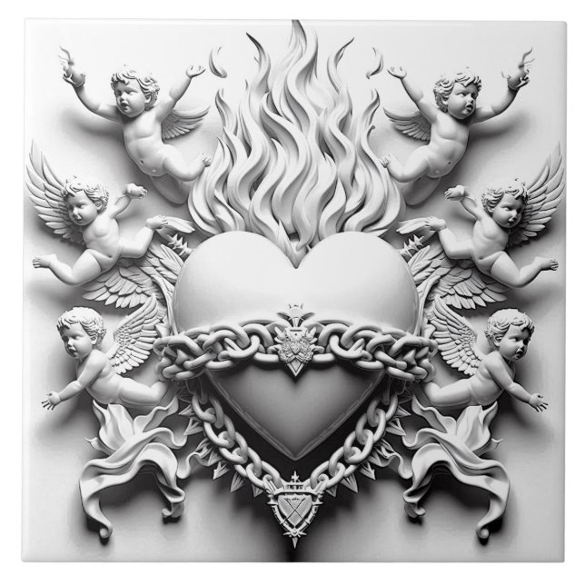 Classic Heart + Chain  Ceramic Tile (Front)