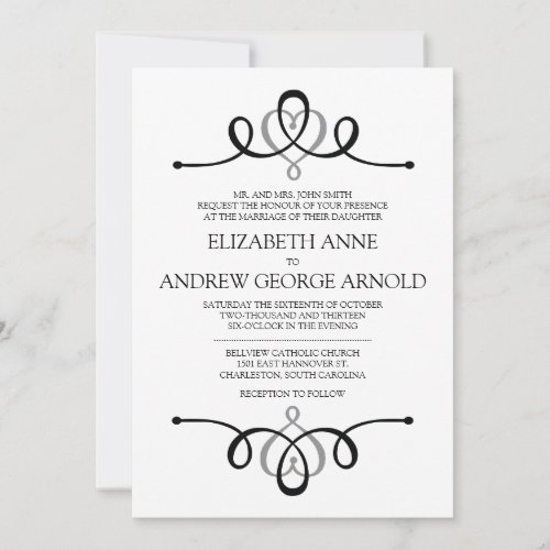 Classic Heart Gray Traditional Wedding Invitation