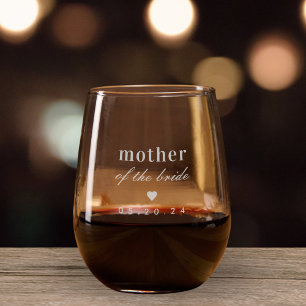 Classic Heart Mother of the Bride Wedding Gift Stemless Wine Glass