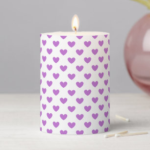 Classic Hearts Orchid Purple - White Pillar Candle