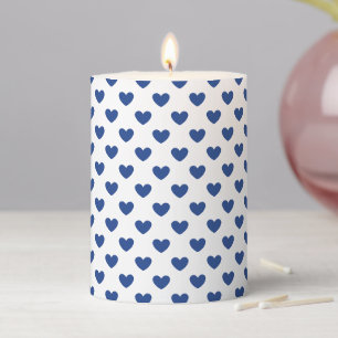 Classic Hearts True Blue - White Pillar Candle