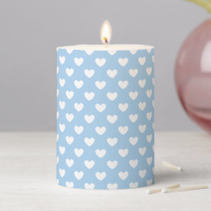 Classic Hearts White - Baby Blue Pillar Candle